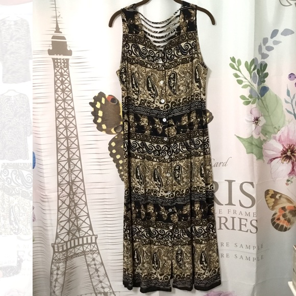 R&K Dresses & Skirts - R&K Originals Maxi Dress Button Front Sleeveless Black/Brown Print Size 12